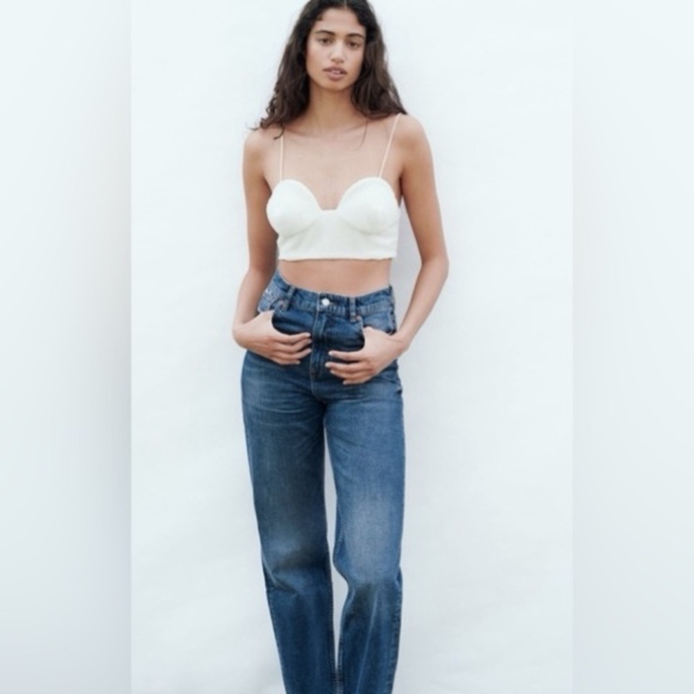Zara / Oyster White Beaded Crop Top - Picture 3 of 10